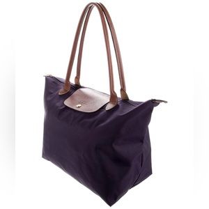 Longchamp Nylon w/ Leather Trim Le Pliage Tote Purple gold hardware